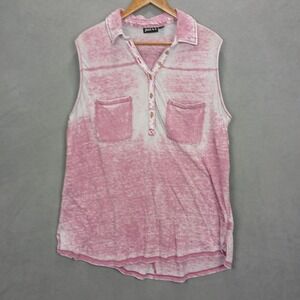 Joei & I Tank‎ Top Womens 1X Magenta White High Low Hem Side Slits Button Front